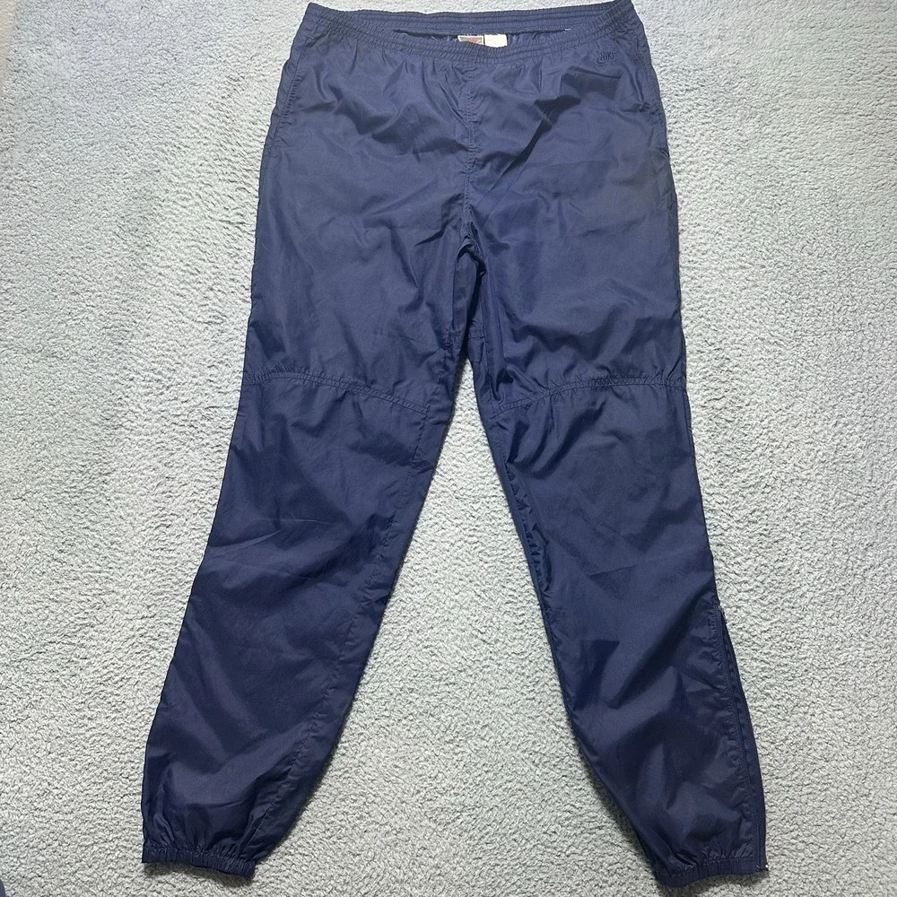 VTG Nike Track Pants Men's Large Blue‎ Tag 80s Windbreaker Nylon Black Zip Ankle